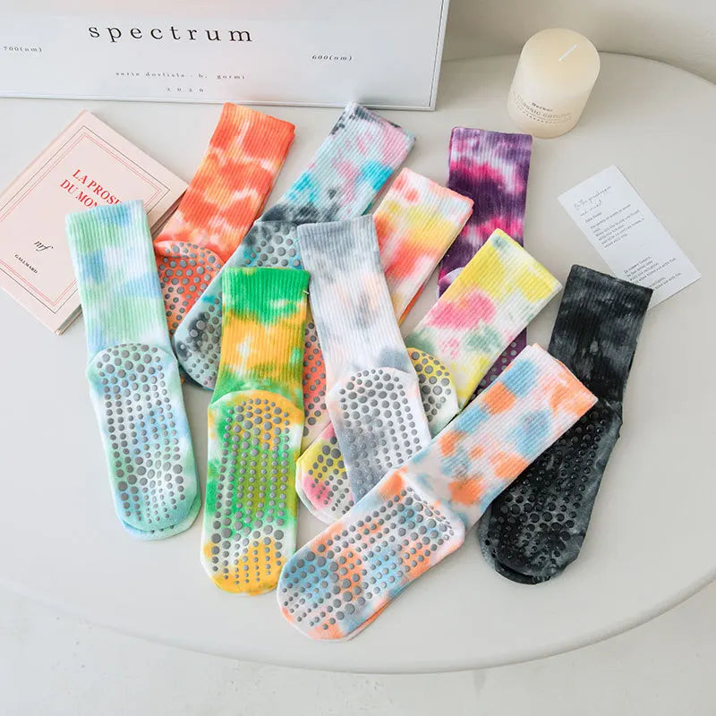 Wholesale Breathable Fitness Pilates Dance Tie Dye Anti Slip Grip Non Slip Grips Cotton Sports Yoga Socks for Women