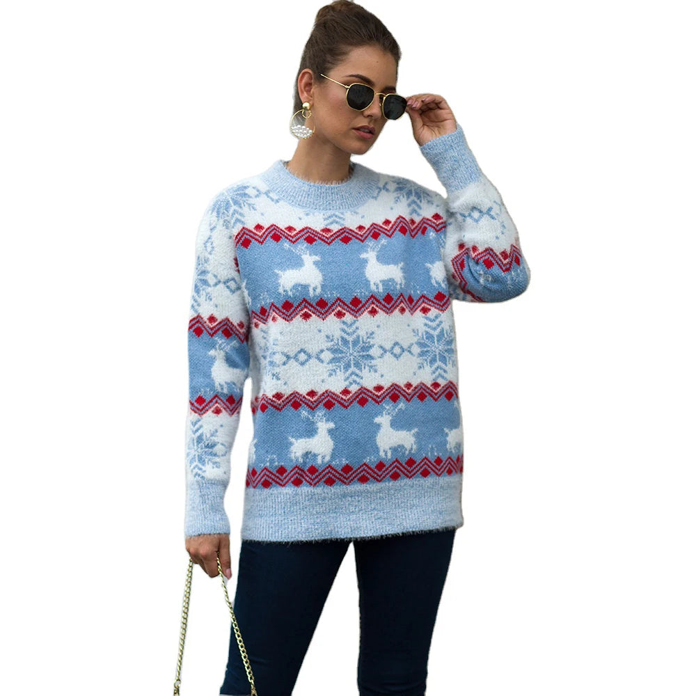 Custom LOGO Women Long Sleeve Christmas Sweater Pullover Ugly Christmas Design Knitwear Loose Jumper Women Christmas Sweater
