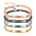 New Arrivals Engraving Men's Stainless Steel Rose Gold Plated Custom Name Bar Bracelet with Crystal & Rhinestone for Anniversary