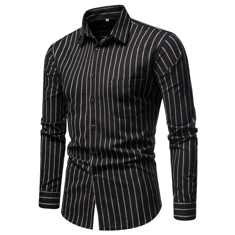 2026 New Men's Long-sleeved Shirt Striped Trend Fashion Slim Ground Hair Casual Shirt Men