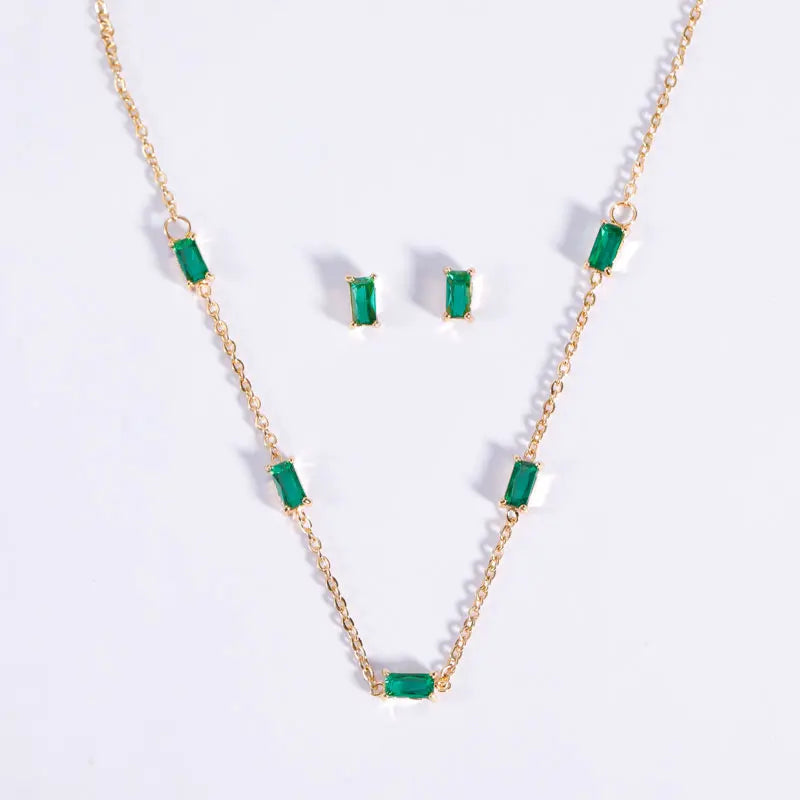 Hot Sale New Jewelry Set Waterproof Gold Plated Square Zircon Necklaces Earrings