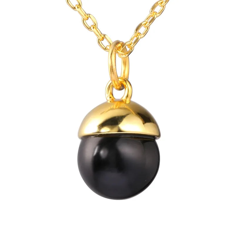 S925 Sterling Silver Choker Necklace with Black Agate Gemstone Ball Bead Women's Fashion Jewelry As Main Stone