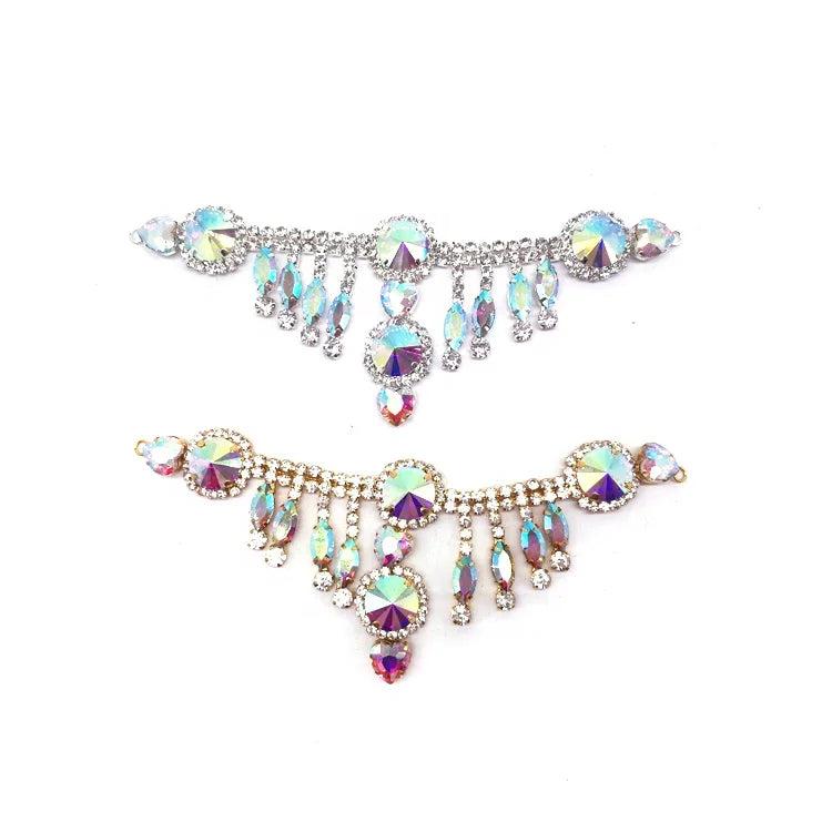 Wholesale Elegant Iridescent Crystal Glass Tassel Rhinestone Connector Fringe Appliques Drop Tailoring Materials Accessories