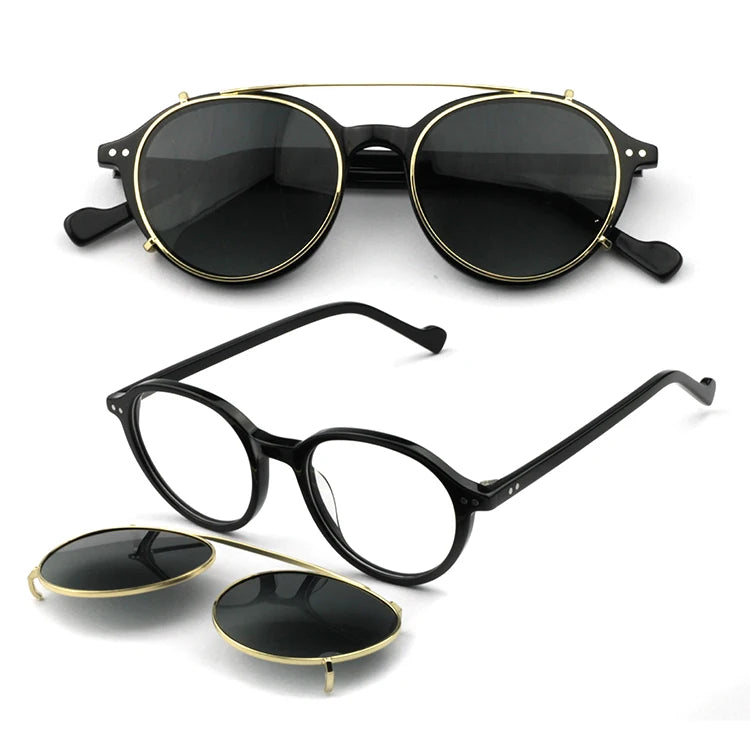 Round Clip on Sunglasses Acetate and Metal Material Monturas Oftalmicas Clip En Gafas De Sol