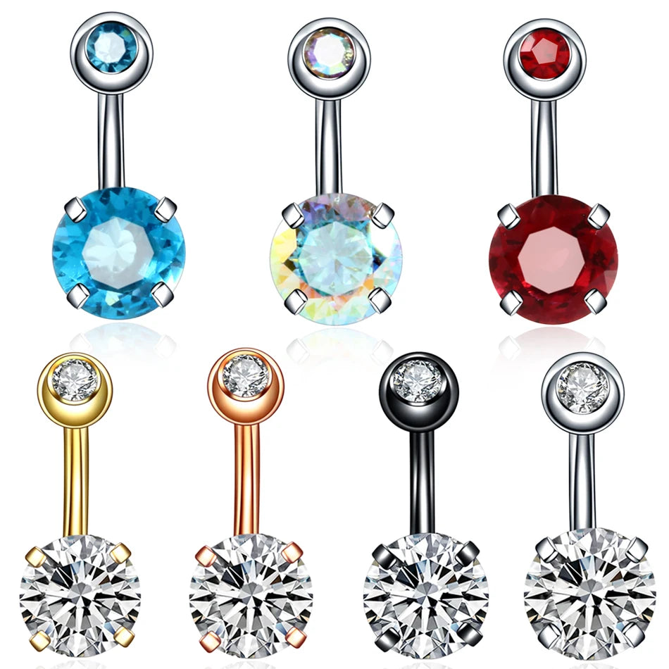 Steel Crystal Navel Ring Bar Barbell Dangle Body Piercing Nombril Ombligo Belly Button Rings Men Women Body Jewelry