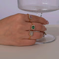 Factory Price Dainty New Trend Emerald Zircon Finger Rings 18K Gold Plated Full Diamond Stainless Steel Square Rings for Women