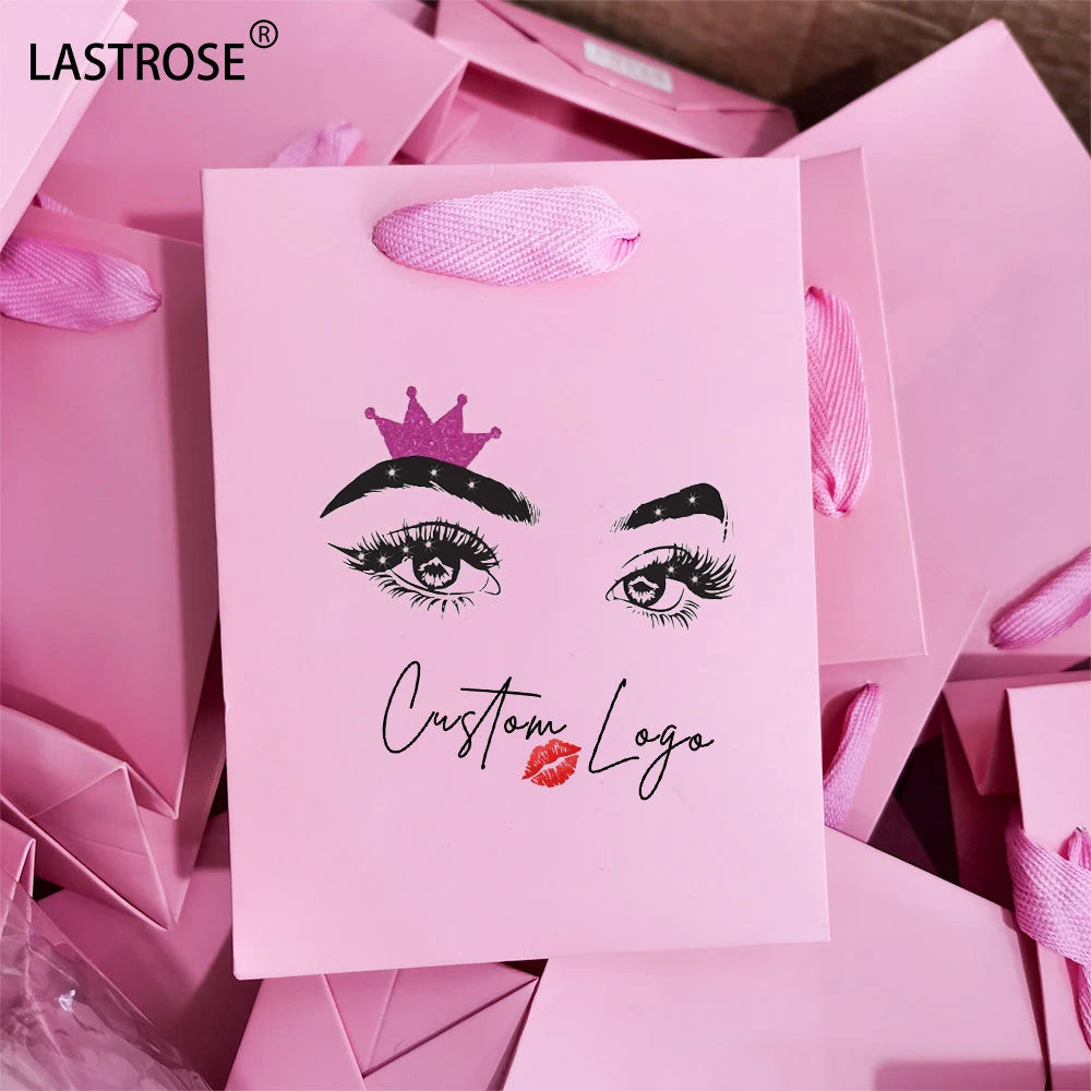 Wholesale Eyelashes Packaging Bag Private Label Gift Hand Bag Plastic Shopping Bags Custom logo Lash Packaging