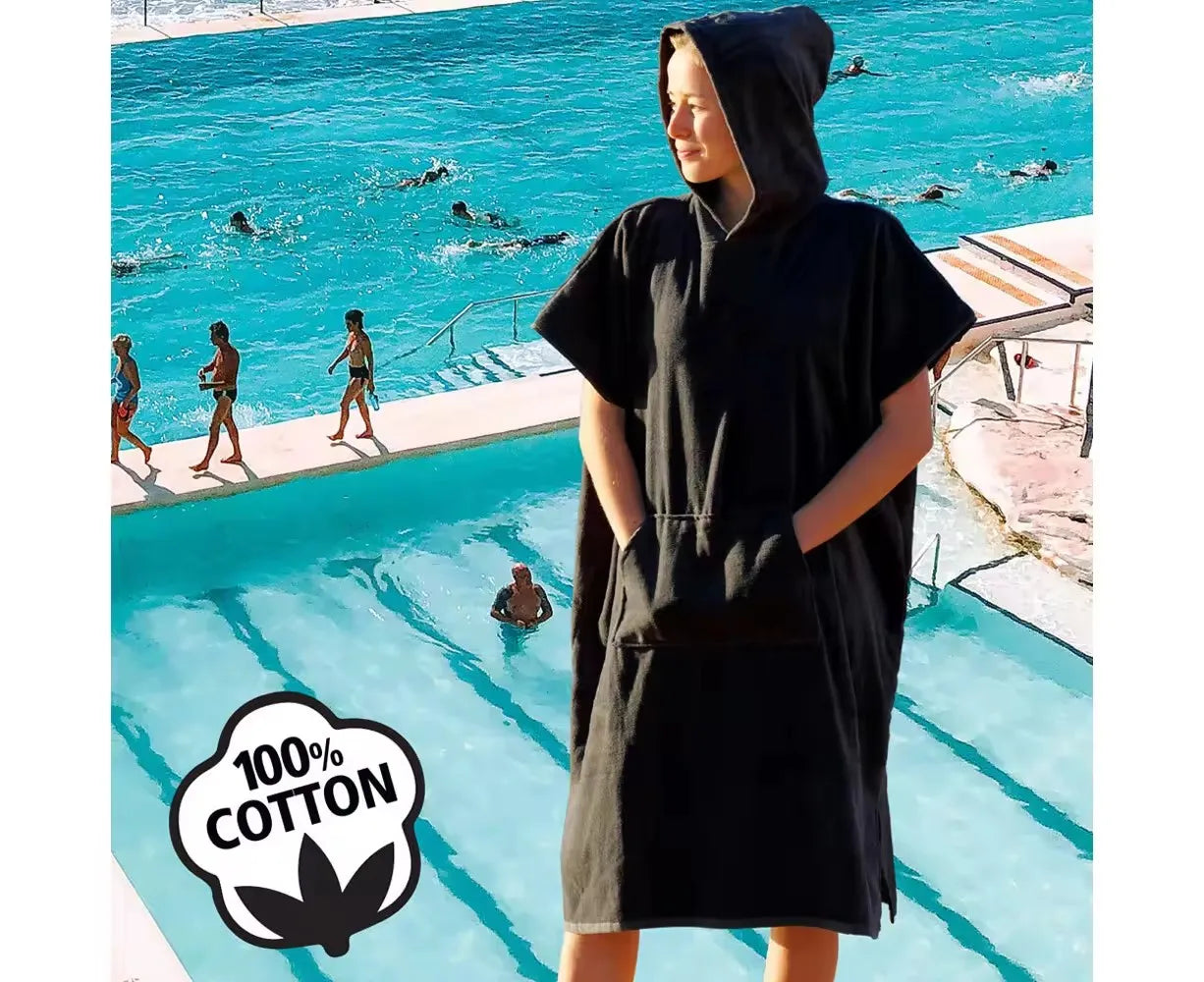 Adults Hooded Surf Poncho Changing Robe Swimming Pool Change Beach Surf Poncho Towel