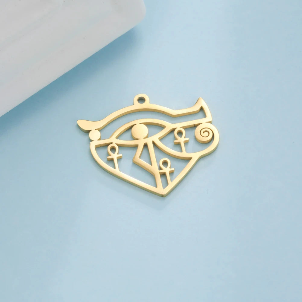 Yiwu Factory Vintage Eye of Horus Egypt Cross Pendant Charms for Necklace Stainless Steel Religious Jewelry Making Accessories