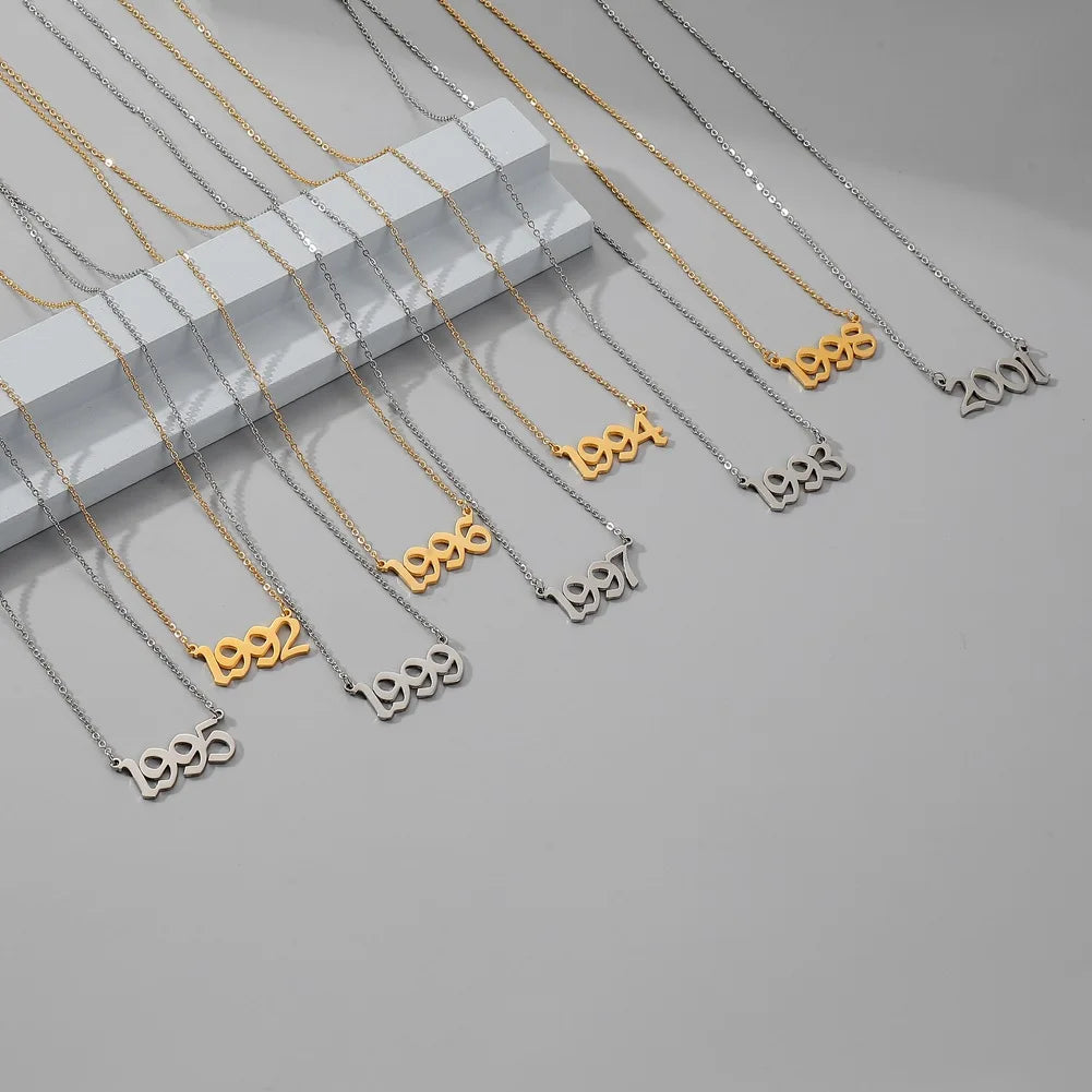 Nabest Stainless Steel 1980-2020 Birth Year Pendant Necklace Personalized Number Gold Plated Birthday Gift Jewelry