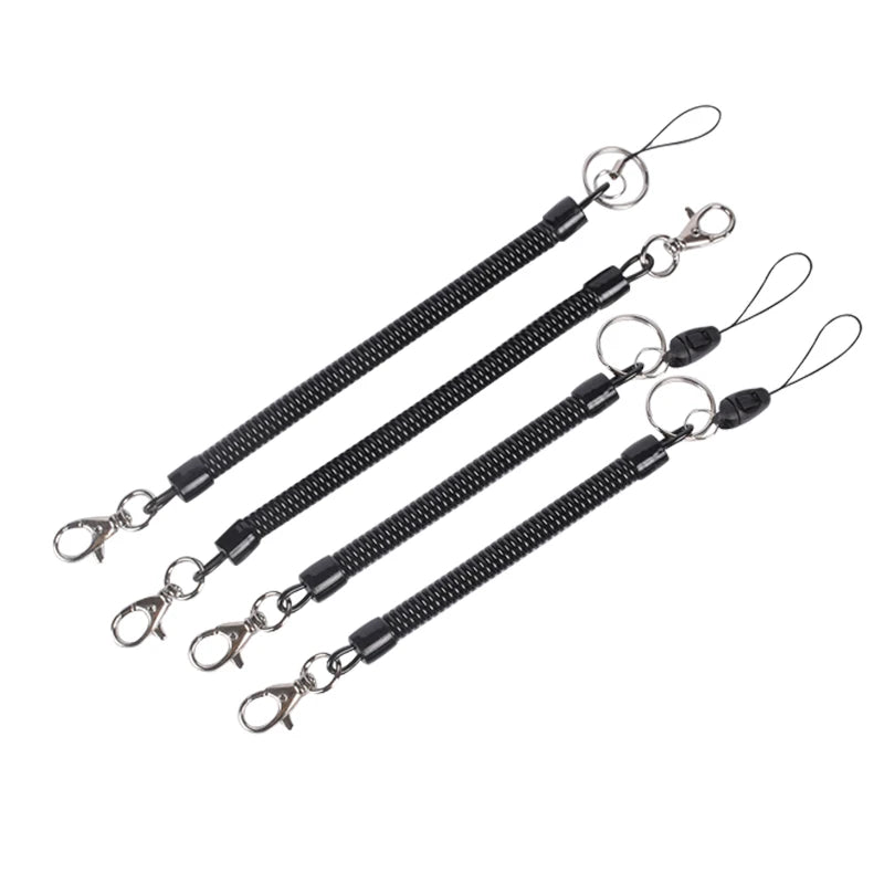 Factory Wholesale 125mm Length Camera Spring Rope Plastic Coil With Metal Snap Hook