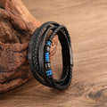 Wholesale Man Jewelry Stainless Steel Braided Leather Bracelet Custom Name ID Bar Men Leather Bracelet