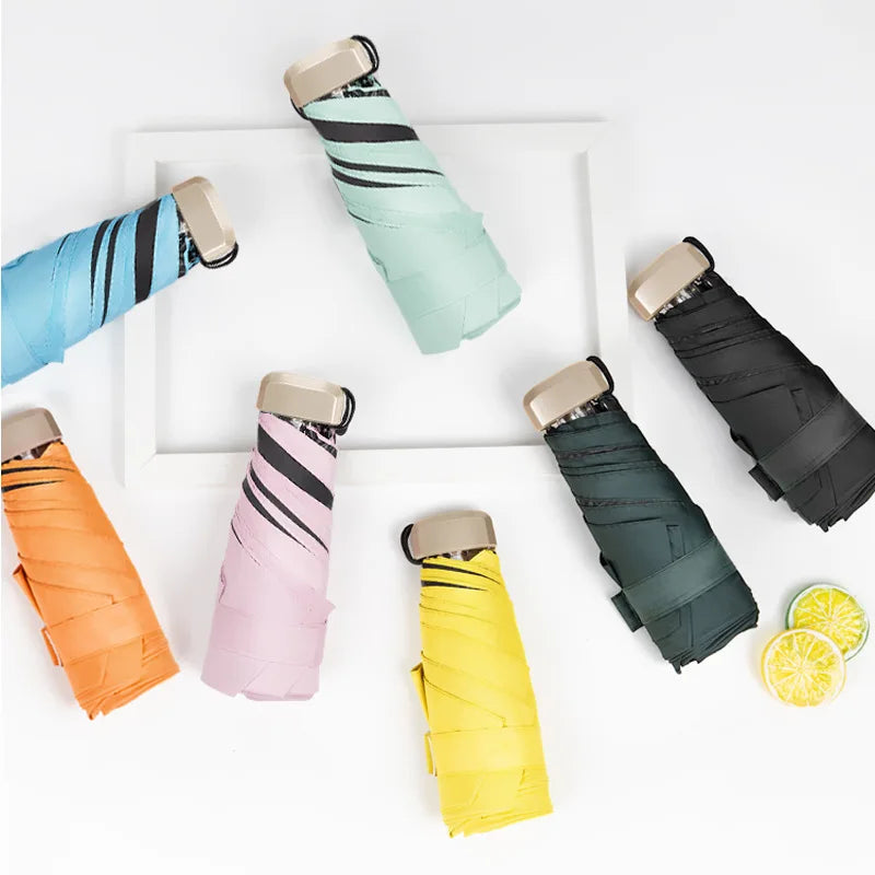 Classic Mini 5-Fold Windproof UV Sun Umbrella Portable Flat Design with Customizable Rubber Handle and Stainless Steel Material