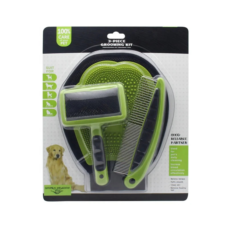 Factory Wholesale 3 in 1 Pet Dog Grooming Brush Set Pet Grooming Glove Pet Dog Grooming Cleaning Kit