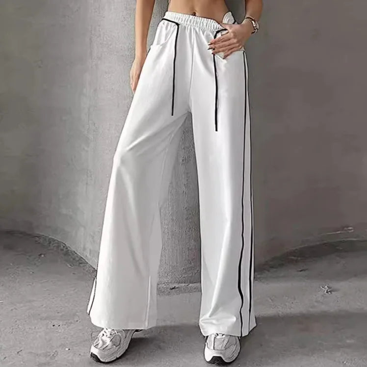 Enyami Autumn Casual Lady Knit Black Pant Fashion Street Wear Women's Trousers Gym Sport Lace up Women Elegant White Pants