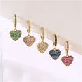 French Elegant Luxury Diamond Setting Huggie Hoop Earrings Colorful Zircon Heart Earrings for Women
