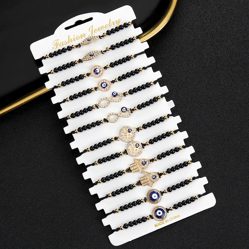 12 Pcs Evil Eye Bracelets Adjustable Red Black String Knot Bracelet Mal De Ojo Bracelets Lucky Anklet for Women Girls Boys