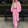 Wholesale Fashion Streetwear Y2k Clothing Breathable Pink Tracksuit Women Casual Ladies 2 Piece Zip up Hoodie and Sweatpants Set