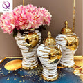 Modern Home Decor Ceramic Vase Decoration Golden Ginger Jar Wrinkle Table Ceramic Decoration for Flower Vase