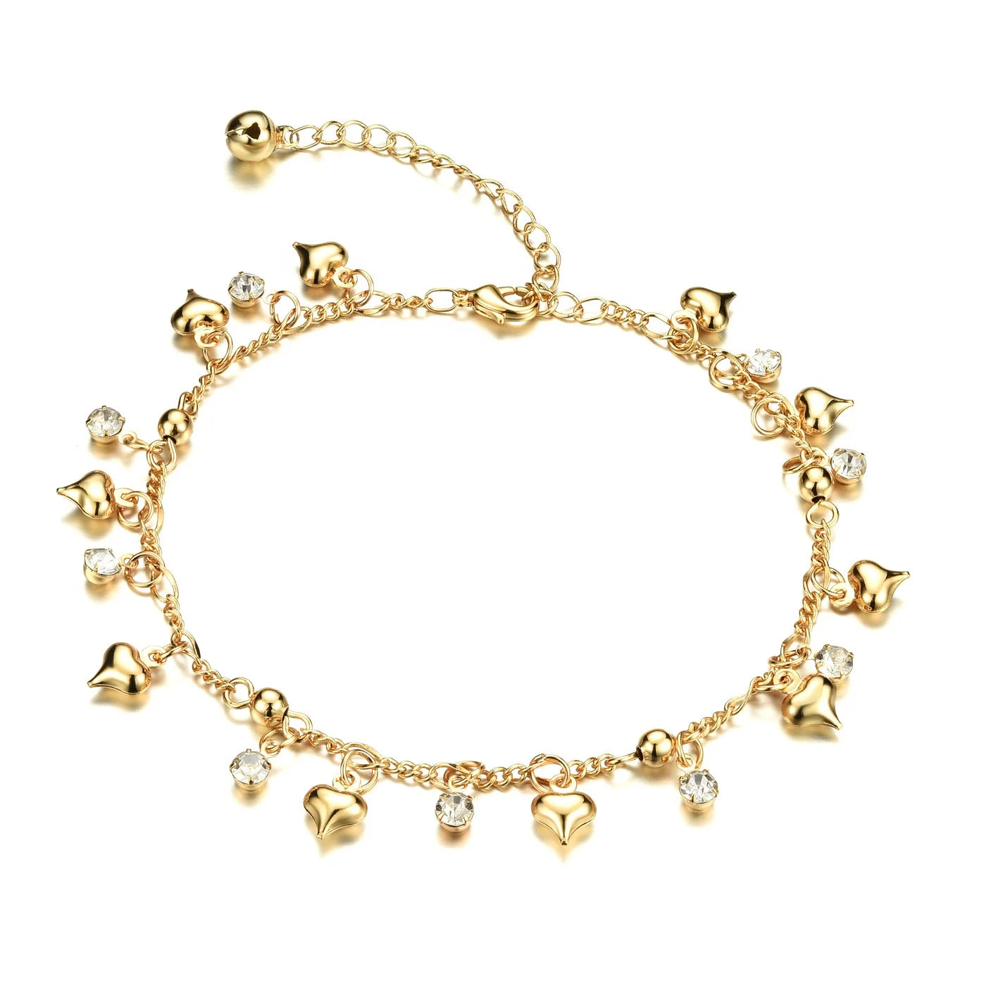 HOVANCI Pendant Anklet Tassel Copper Anklet Gold Plated Foot Chain WIth Bells Diamond Anklet