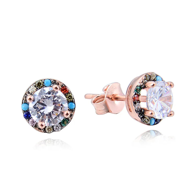Fashionable 925 Sterling Silver Aaa Cubic Zirconia Colorful Rainbow Stone Afghani Earrings