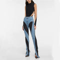 OUDINA Fashion Niche Stitching Casual Trousers Denim Jeans for Women Contrasting Colors Women's  Jeans