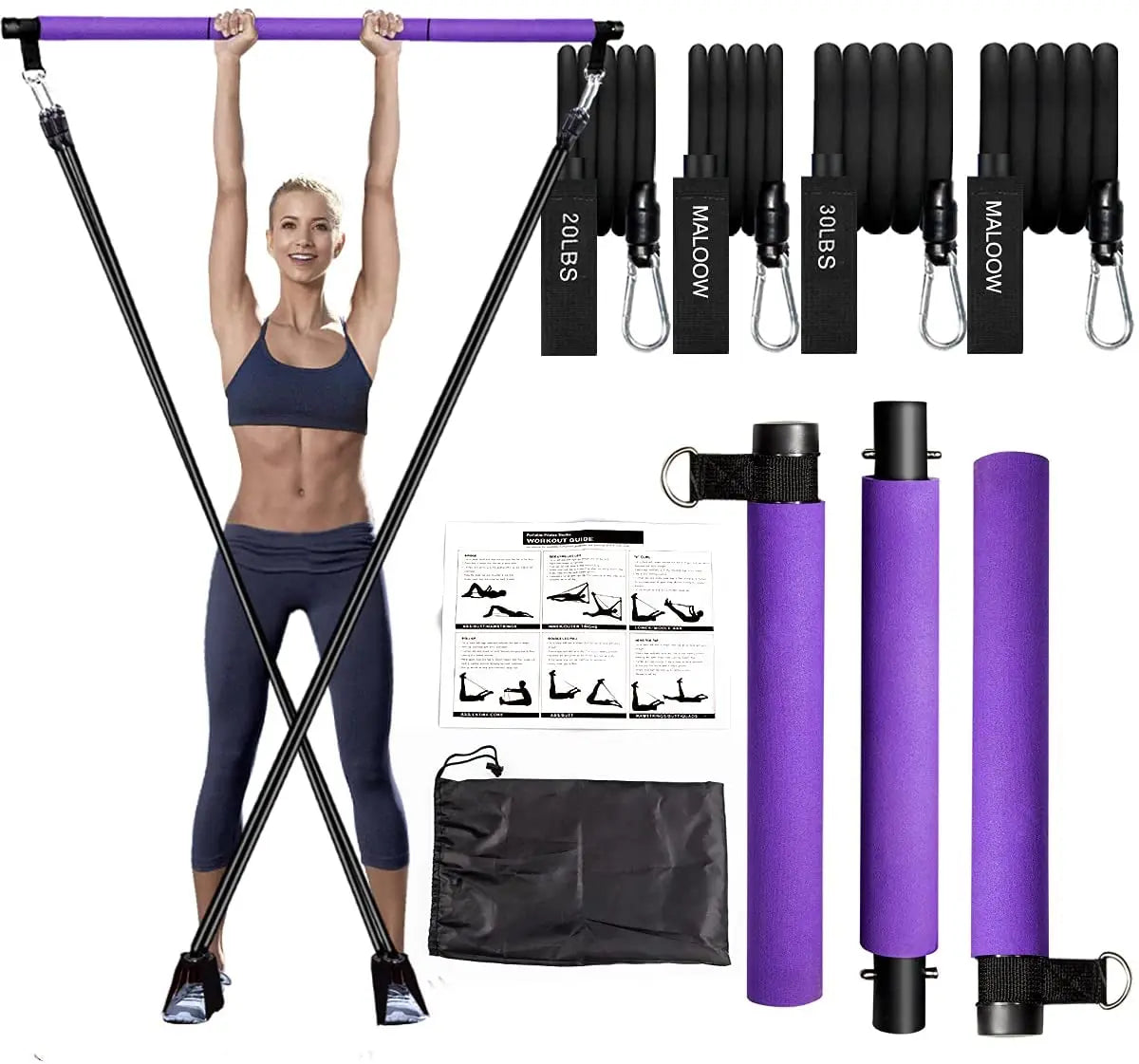 15LB Exercise Competitive Price  3 Sections Adjustable Pilates bar Set with Resistance Bands