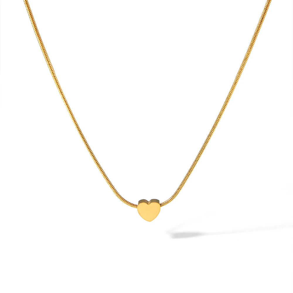 Delicate Titanium Steel 18K High Polished Herringbone Snake Chain Solid Heart Pendant Women Necklace