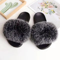 Women's Fluffy Sandals for Slippers with Real Raccoon Fur Custom Logo Black Brown Pink PVC Light Weight Slides for Autumn Season