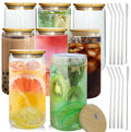 JM RTS Food Grade Can Shaped Glass Water Cup Beer Soda Beer Can Glass 16Oz With Lid and Straw