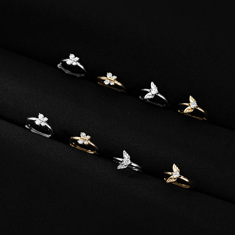 925 Sterling Silver Angel Wing Shape Zircon Gold Plated Hoop Earrings for Women