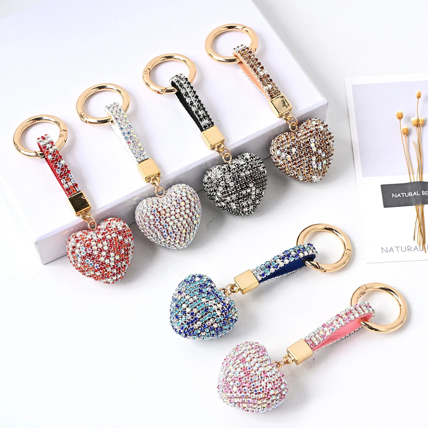 Bohemian Heart Keychain Leather Tassel Gold Key Holder Metal Crystal Key Chain Keyring Charm Bag Auto Pendants