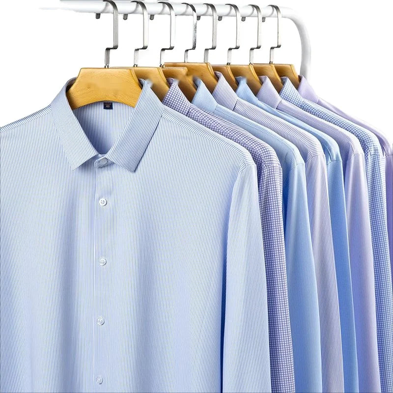 2023 New Spring and Autumn Striped Shirt Men's Long Sleeve Business Plaid Shirt