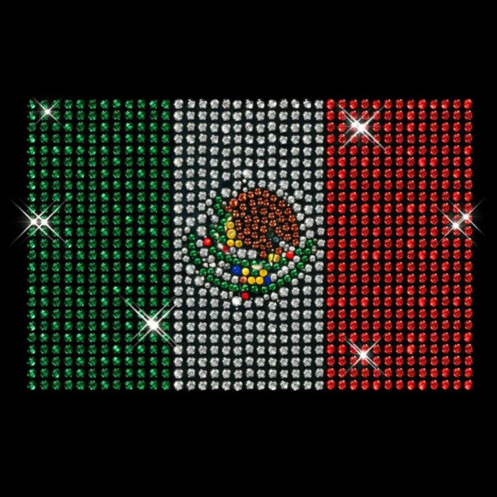 Shinning Rhinestone Mexican Flag Custom Iron on Tshirt Transfers
