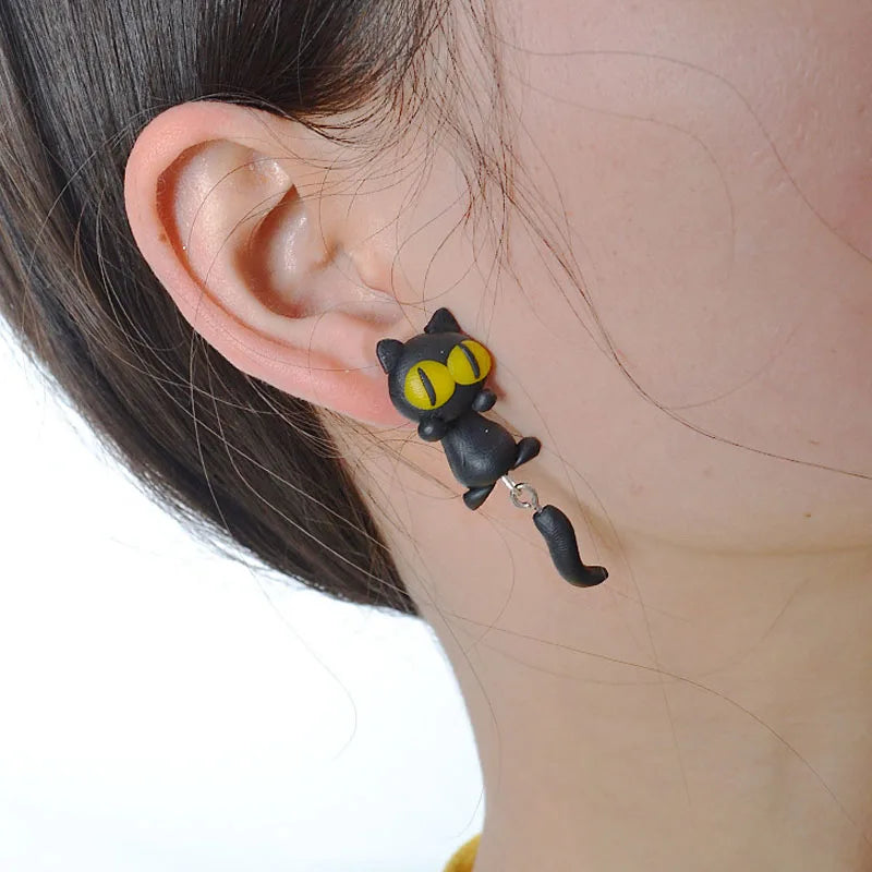 Fashion Creative Animal Cute Cat Clay Stud Earings Handmade Polymer Clay Earrings