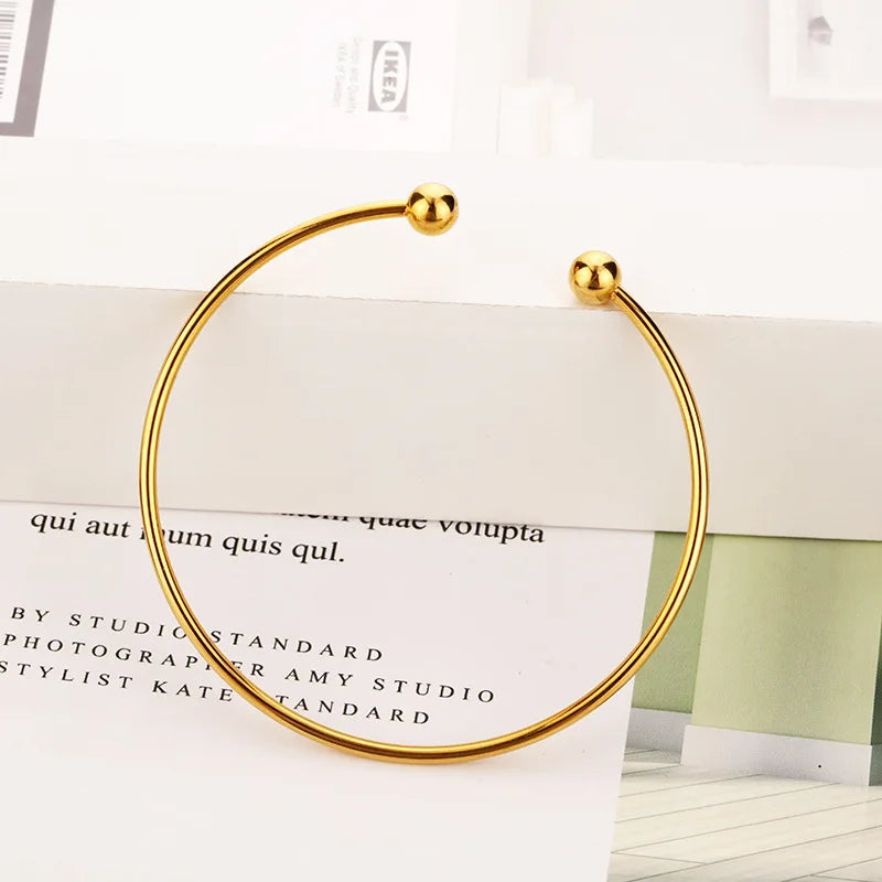 Waterproof 18k Gold Plated Stainless Steel Bracelet Minimalist Adjustable Beaded Open Bracelet for Women Accesorios Mujer