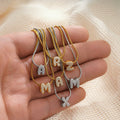 18K Gold Bubble Letter Pendant Necklace Stainless Steel Snake Bone Chain Zircon Letter Necklace