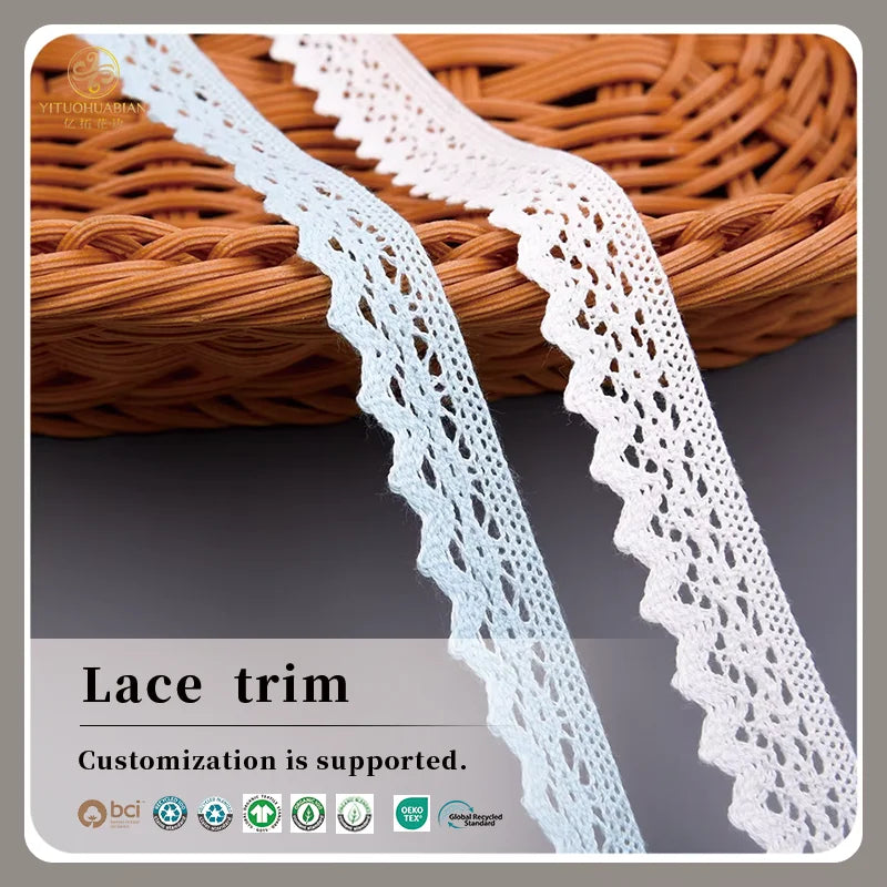 Factory OEM Polyester Cotton Lace Scallop Edged Border Crochet Lace Trim for Clothing
