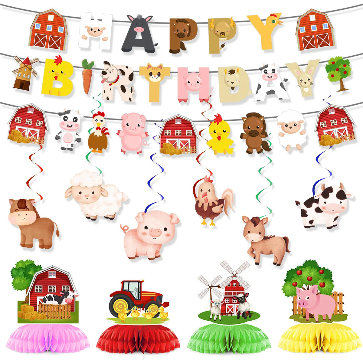 Farm Animal Party Decorations Children Birthday Decorations Hanging Flags Vortex Balloon Set Party Photography Props