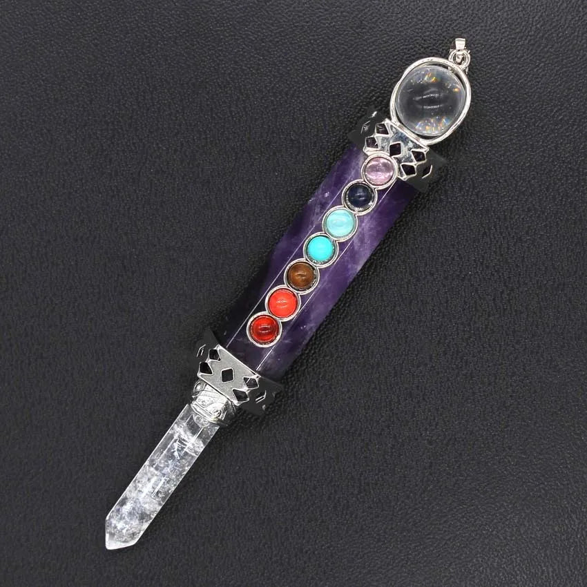 HY New Natural Crystal Seven Chakra Hexagonal Column Pendulum decoration craft for summer