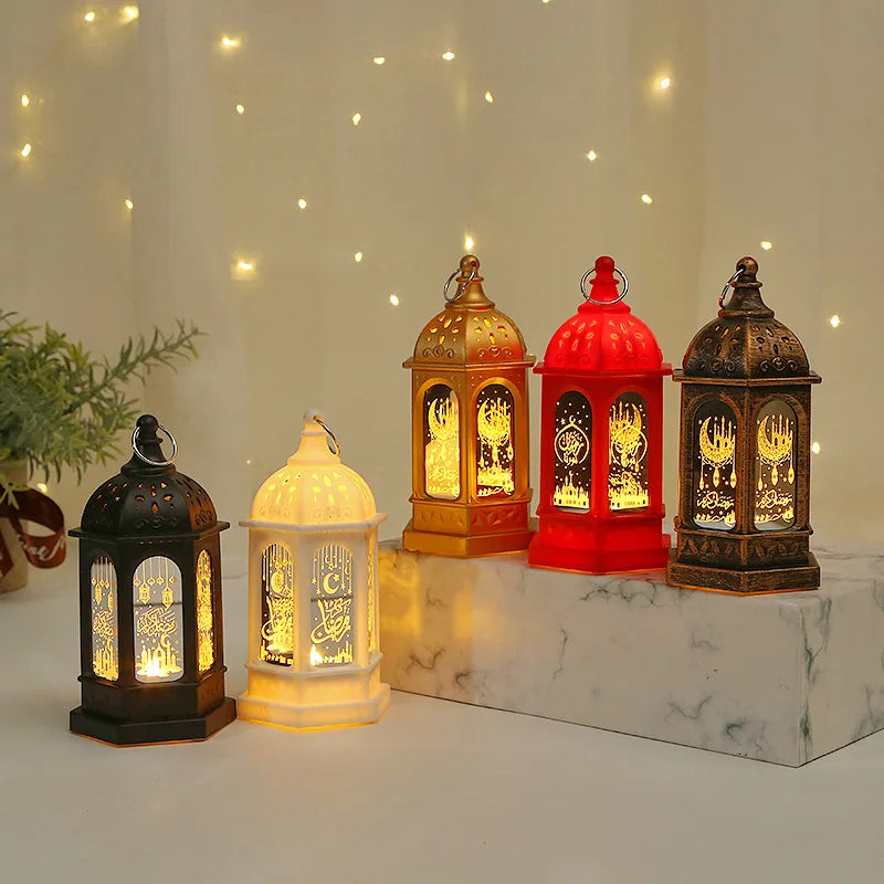 Ramadan Lanterns Decoration Plastic Eid Mubarak Lamp Led Light Battery Tabletop for Ramadan Decorations 2024 Gift