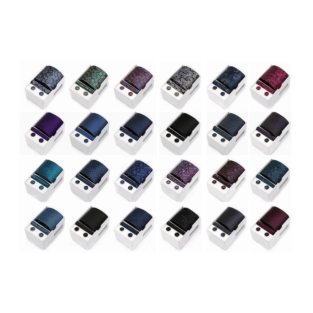 Custom Jacquard Pattern Necktie Set for Men With Handkerchief & Cufflinks Wedding Parties Business Suits-Mens Tie Gift Box Set