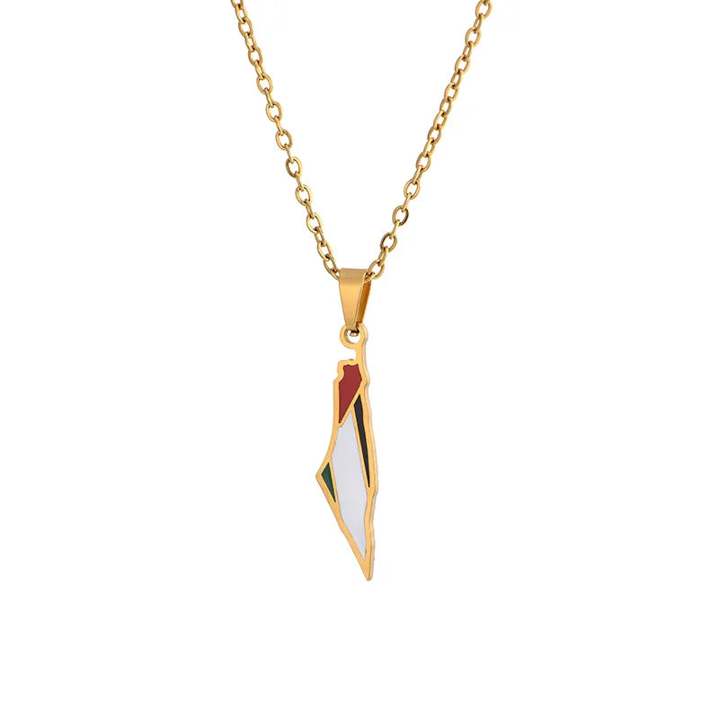 Fashion Latest Stainless Steel Israel and Palestine Map Pendant Necklace Gold Silver Plated Colorful Enamel Men Women Necklace