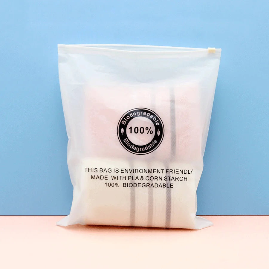 Digital Printing T Shirt PLA Compostable Biodegradable Logo Custom Frosted Zipper Clothes Packaging Clothing Bags