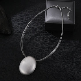 TongLing European Silver Plated Simple Short Necklace Minimalist Circular Pendant Necklace for Daily Accessories