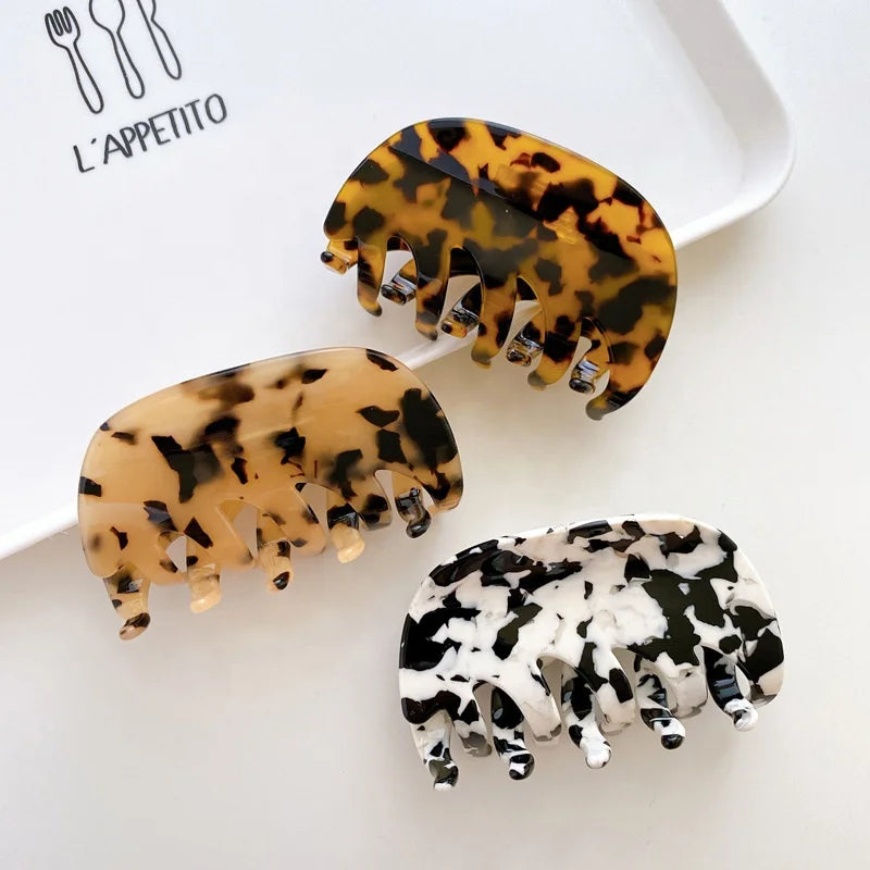 2024 Fashion Women Medium 8cm Hair Clips Hot Sales Acetate Semicircular Damier Hair Claw for Long Hair