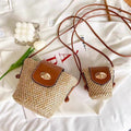 2026 Straw Woven Bucket Bag Open Closure Women's Woven Crossbody Shoulder Bag for Beach Vacation