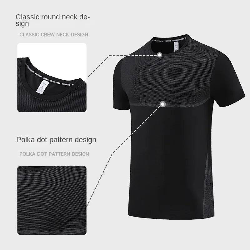 Men's Breathable Summer Fitness Training T-Shirt Quick-Drying Outdoor Running Shirt Loose Ice Silk Short-Sleeved Sports Clothing