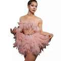 Luxury Sexy Sleeveless Pink Mesh Ruffles Tutu Princess Dress Stage Performance Costume Women Mini Club Party Short Prom Dress