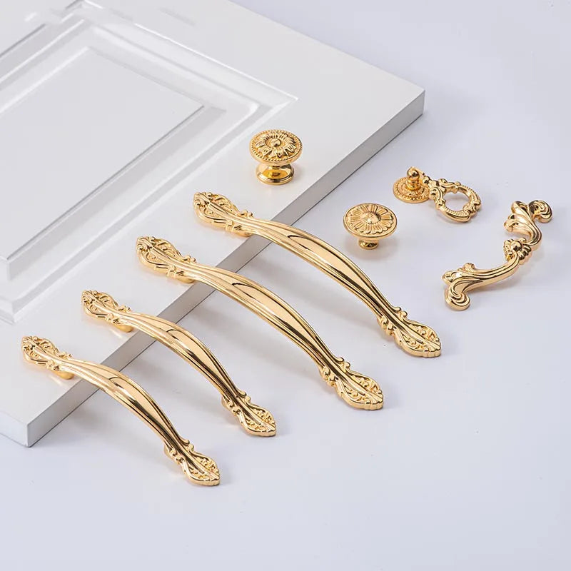 Adjustable Bright Gold Brass Handles for Cabinet Door and Dresser Knobs for Bedroom Furniture Kitchen Usage